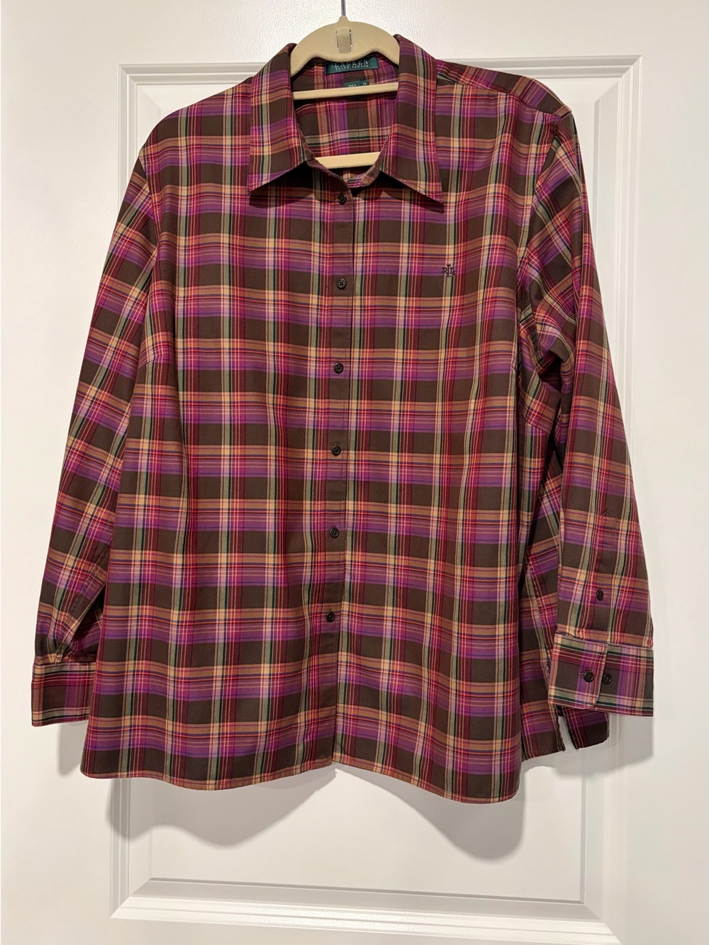 Lauren Ralph Lauren Women’s Plaid Button-Up Shirt in Brown and Pink